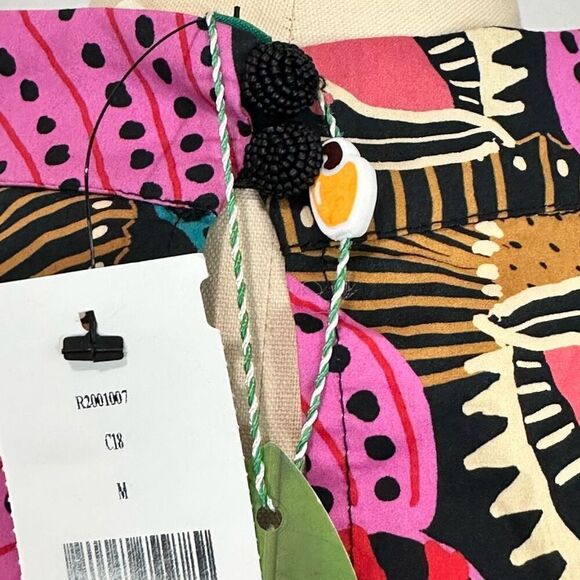 NWT Farm Rio Mock Neck Shell Print Blouse Sz M Boho Coastal Beachy Tribal Batik - Picture 11 of 13